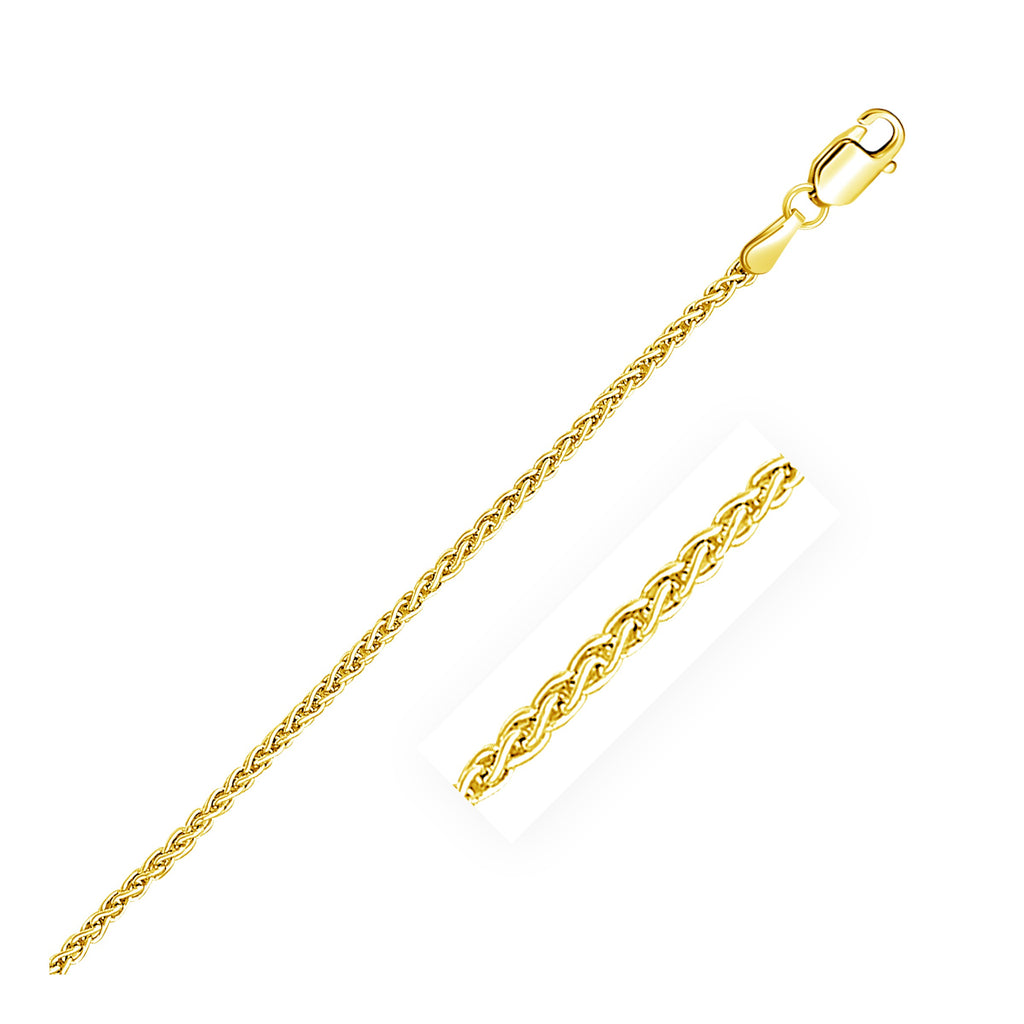 Yellow Gold 14k 2.1mm Round Wheat Chain in Lobster Clasp