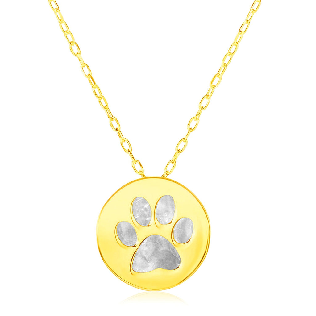 Yellow Gold 14k Women's Pearl Necklace with Dog Paw Print Symbol