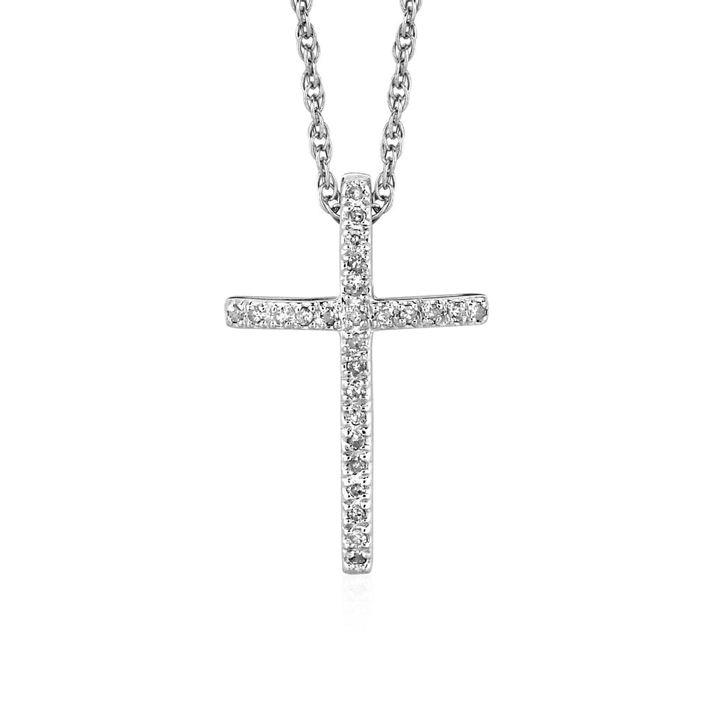 Sterling Silver Elegant Narrow Cross Pendant with Diamonds in Lobster Clasp