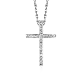 Sterling Silver Elegant Narrow Cross Pendant with Diamonds in Lobster Clasp