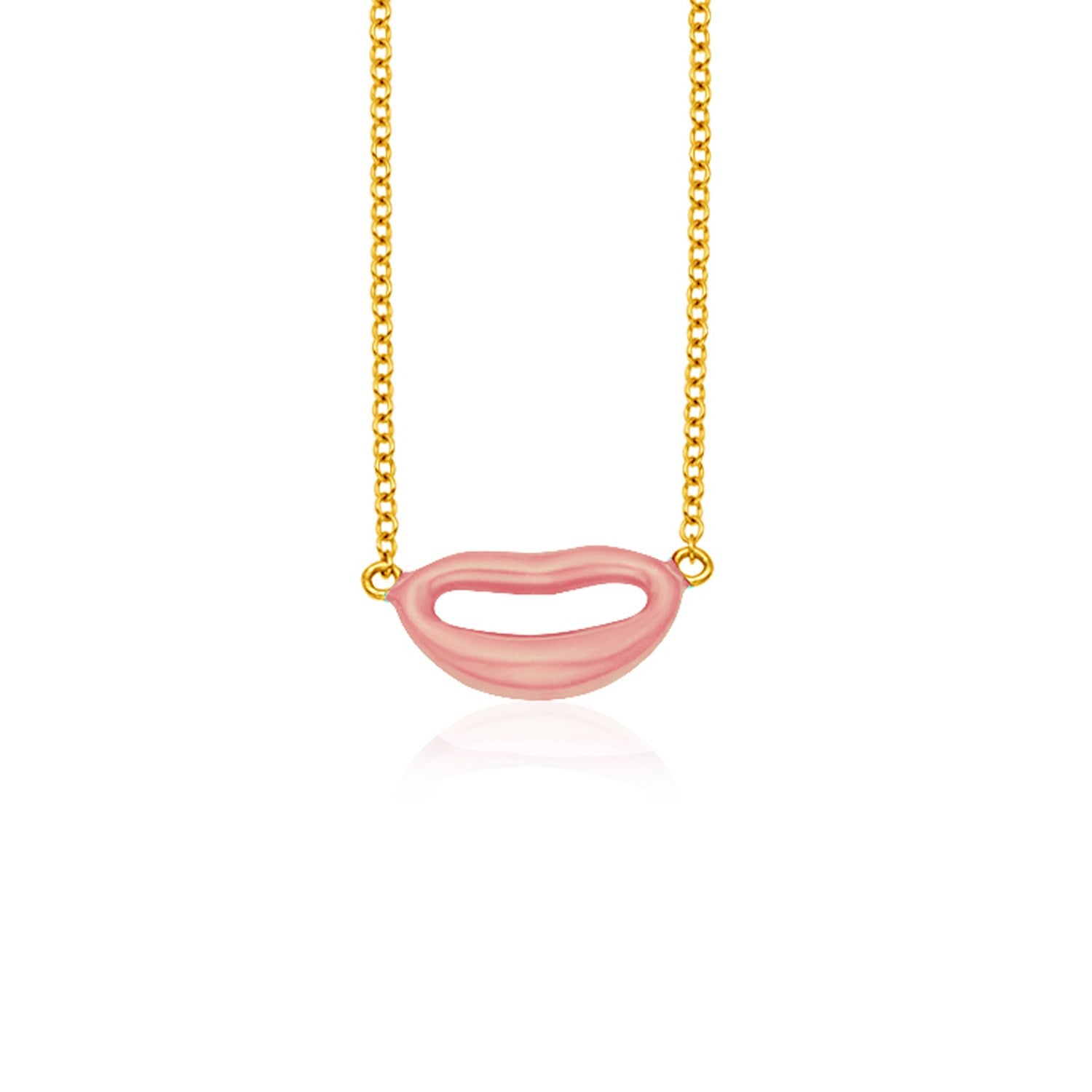 Yellow Gold 14k Women's Emoji Necklace with Enamel Rose Lips
