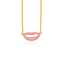 Load image into Gallery viewer, Yellow Gold 14k Women&#39;s Emoji Necklace with Enamel Rose Lips