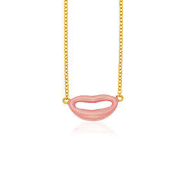 Yellow Gold 14k Women's Emoji Necklace with Enamel Rose Lips