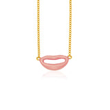 Yellow Gold 14k Women's Emoji Necklace with Enamel Rose Lips