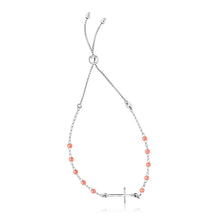 Load image into Gallery viewer, Sterling Silver White and Rose Finish Adjustable Bracelet with Cross
