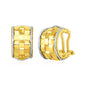 Yellow and White Gold 14k Wide Hoop Earrings with Basket Weave Texture & Hinged Snap Back