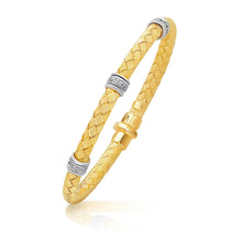 Load image into Gallery viewer, Two-Tone Gold 14k Rondelle Diamond Station Basket Women&#39;s Weave Bracelet