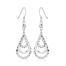 Load image into Gallery viewer, Sterling Silver Textured Graduated Open Teardrop Dangling Style Earrings