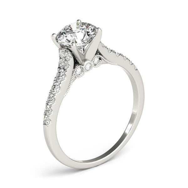 White Gold 14k Diamond With Single Row Band Engagement Ring