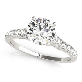 White Gold 14k Diamond With Single Row Band Engagement Ring