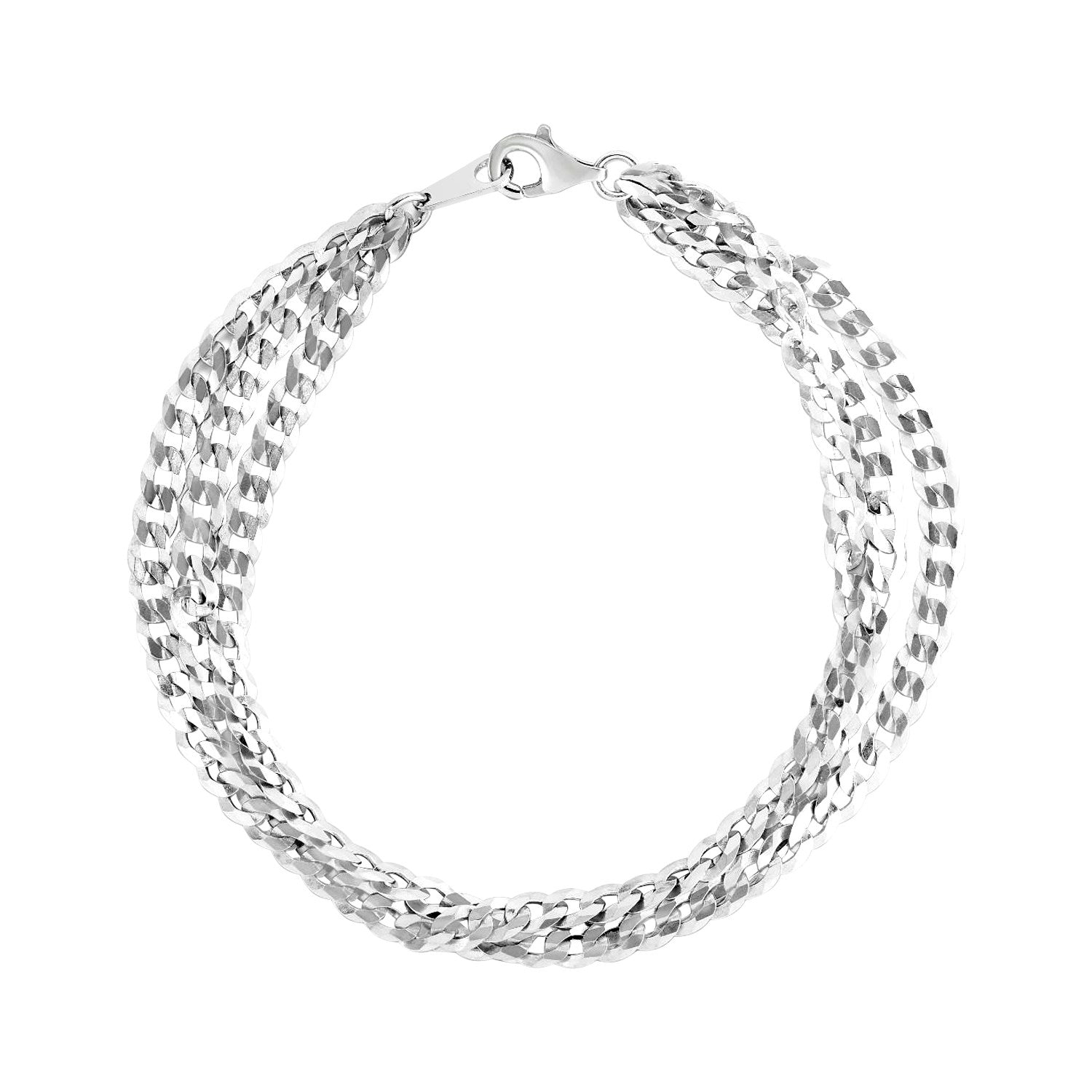 Sterling Silver Three Strand Polished Women's Link Bracelet