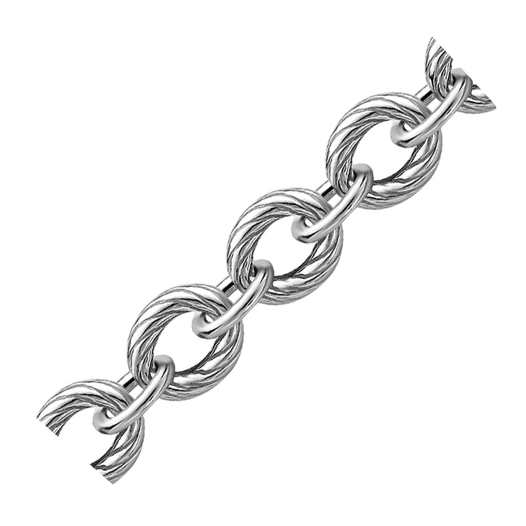 Sterling Silver Diamond Cut Rhodium Plated Women's Chain Style Bracelet