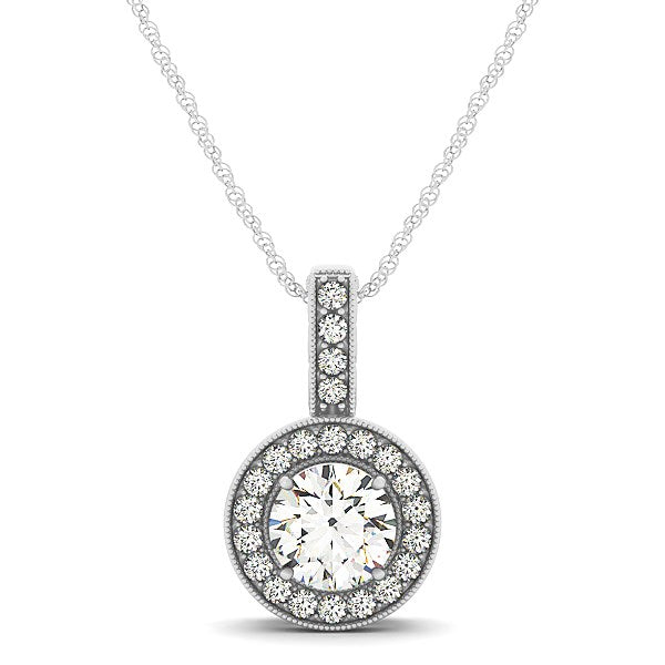 White Gold 14k Milgrain Edge Diamond Halo Pendant