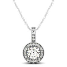 Load image into Gallery viewer, White Gold 14k Milgrain Edge Diamond Halo Pendant