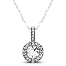 White Gold 14k Milgrain Edge Diamond Halo Pendant