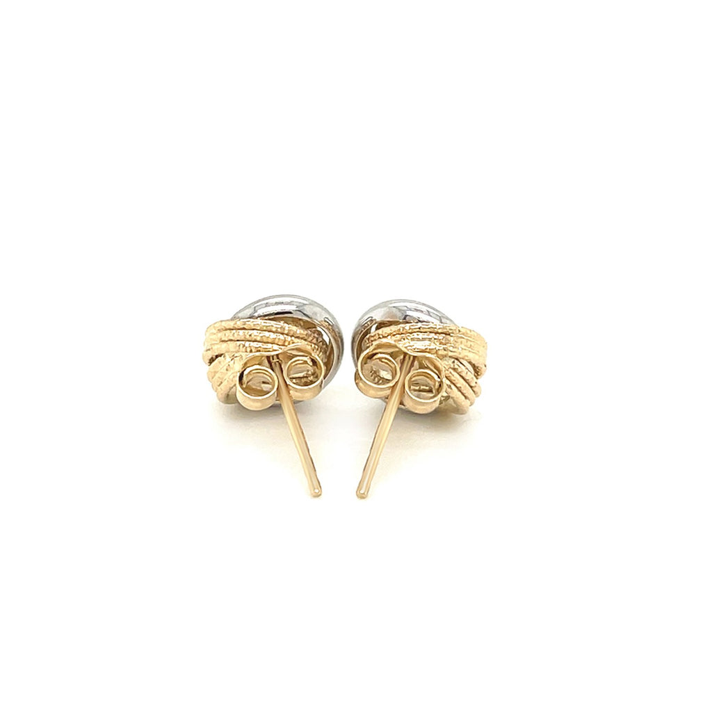 Two-Tone Gold 14k Open Circle Style Entwined Multi-Texture Earrings