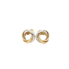 Two-Tone Gold 14k Open Circle Style Entwined Multi-Texture Earrings