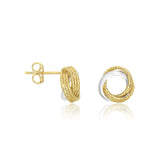 Two-Tone Gold 14k Open Circle Style Entwined Multi-Texture Earrings