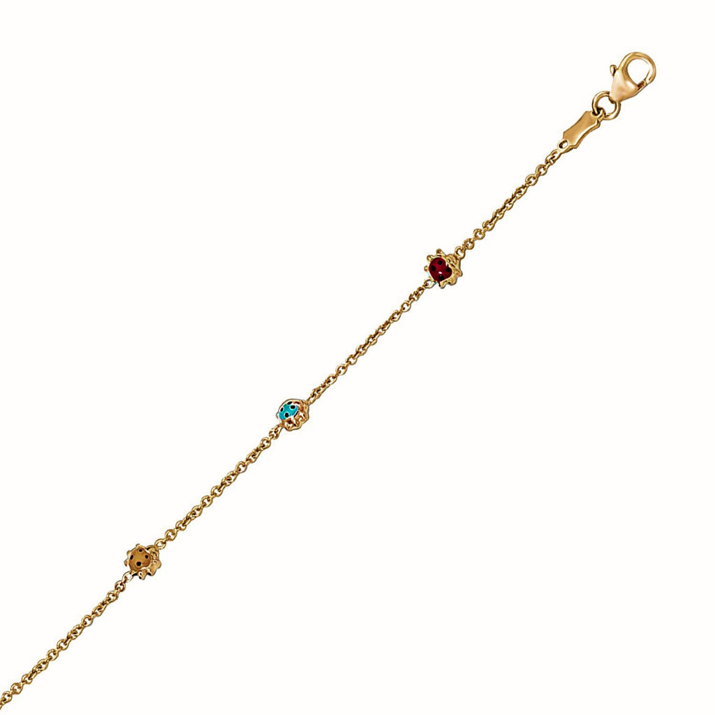 Yellow Gold 14k Childs Bracelet with Ladybug Stations