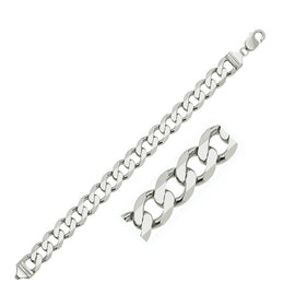 Rhodium Plated 11.6mm Sterling Silver Women's Curb Style Bracelet