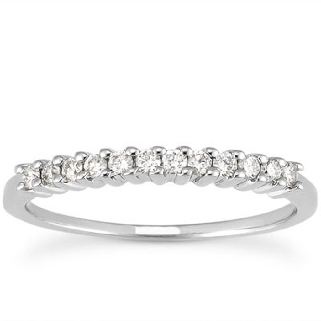 White Gold 14k Raised Shared Prong Diamond Wedding Ring Band