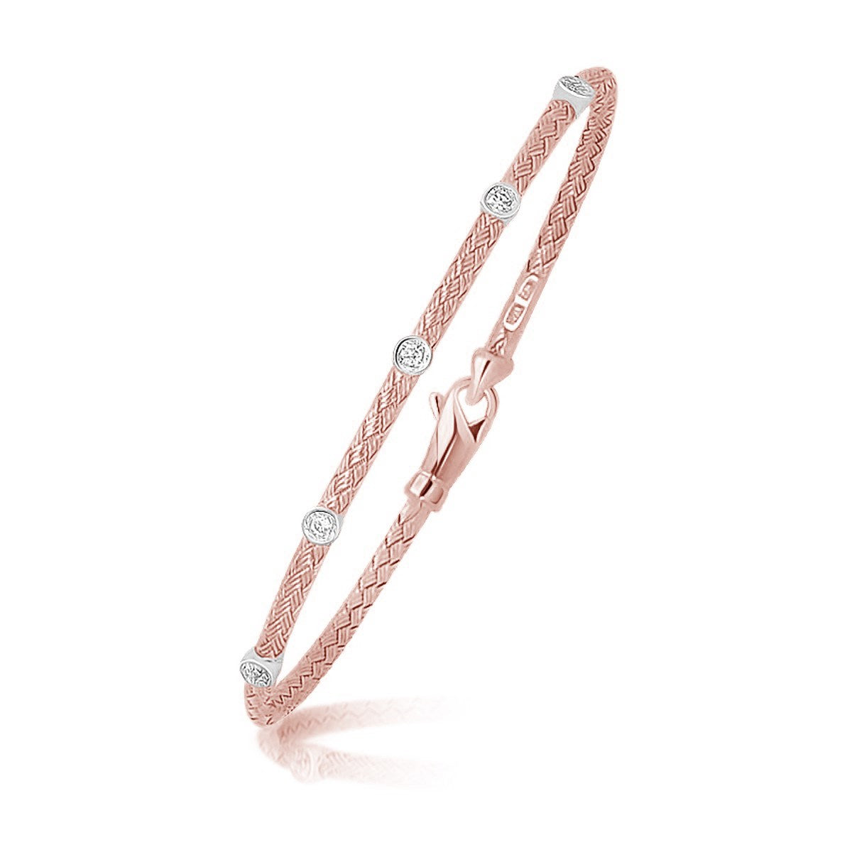 Two Tone Gold 14k Diamond Accent Station Basket Women's Weave Bracelet in Lobster Claw