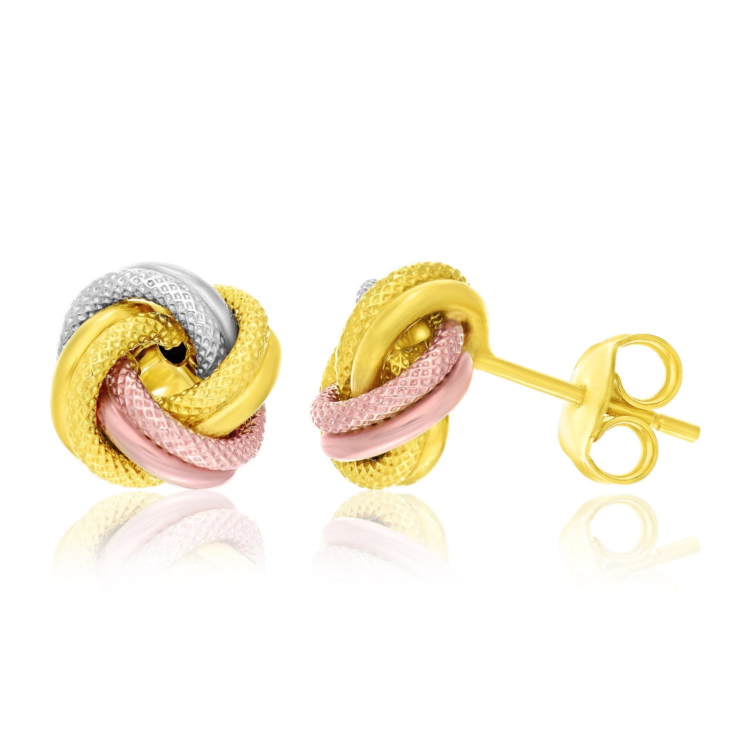 Tri-Color Gold 14k Textured Love Knot Earrings Style
