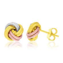 Load image into Gallery viewer, Tri-Color Gold 14k Textured Love Knot Earrings Style