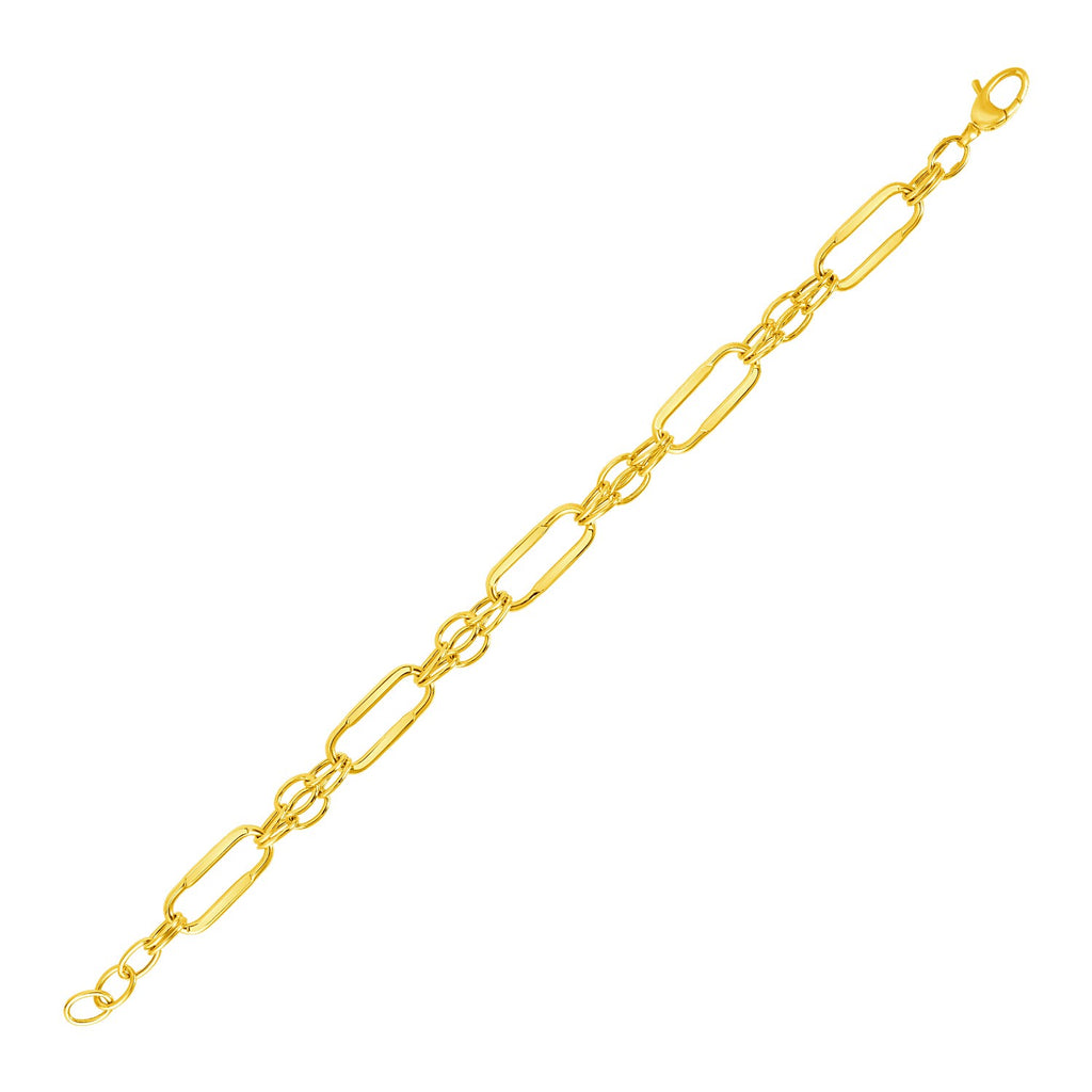 Yellow Gold 14k Women's Fancy Bracelet with Polished Rectangular Oval Links