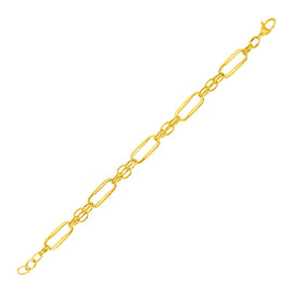 Yellow Gold 14k Women's Fancy Bracelet with Polished Rectangular Oval Links