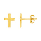 Yellow Gold 14k Post Earrings with Crosses in Pushback Clasps