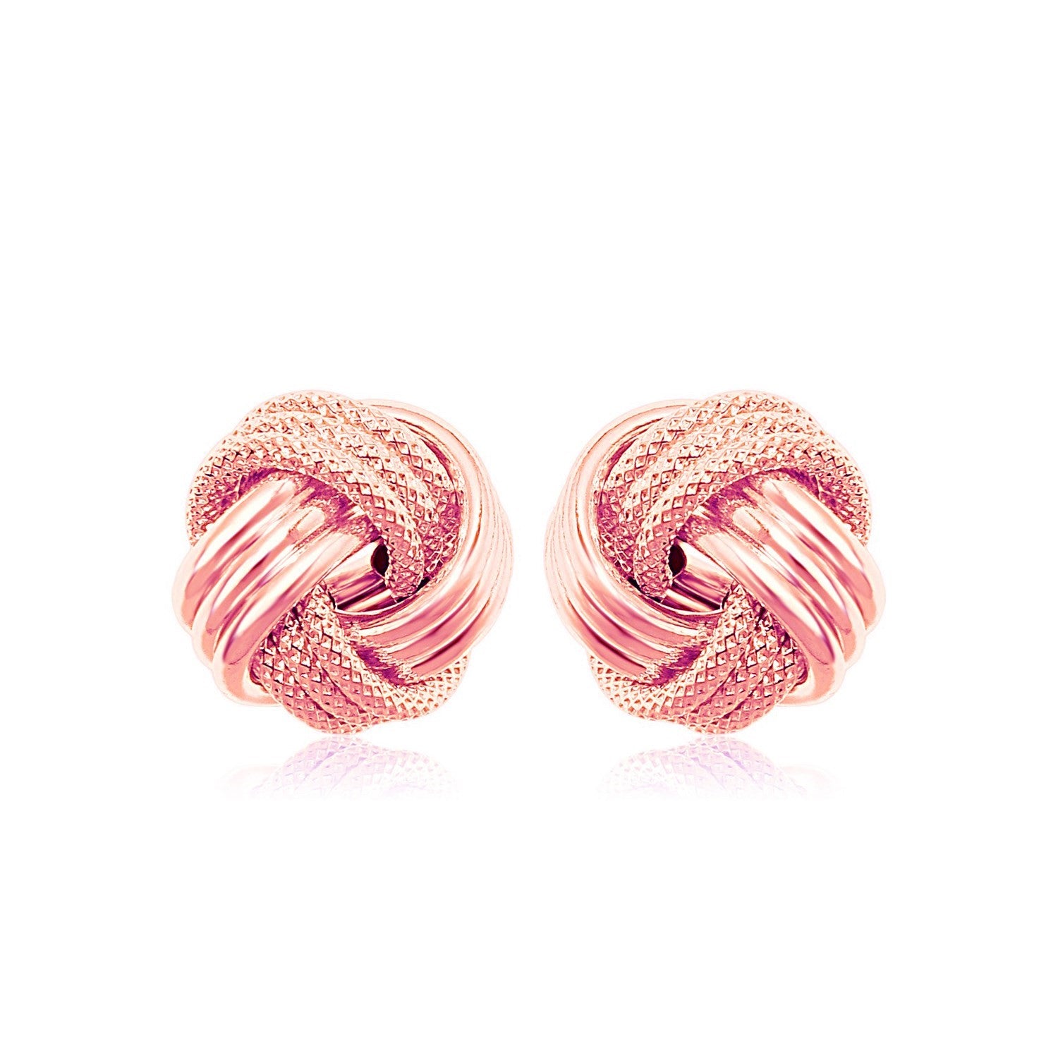 Rose Gold 14k Love Knot Earrings with Ridge Texture