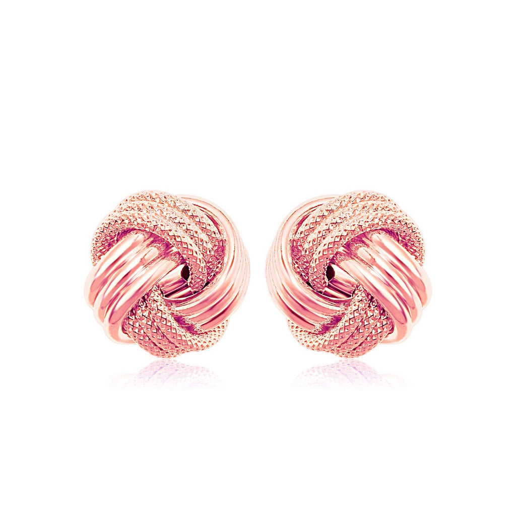 Rose Gold 14k Love Knot Earrings with Ridge Texture
