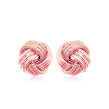 Load image into Gallery viewer, Rose Gold 14k Love Knot Earrings with Ridge Texture