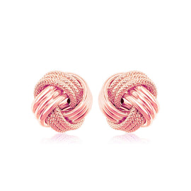 Rose Gold 14k Love Knot Earrings with Ridge Texture