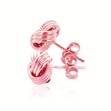 Load image into Gallery viewer, Rose Gold 14k Love Knot Earrings with Ridge Texture