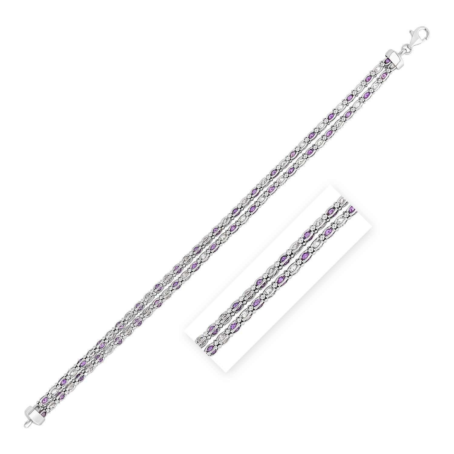 Sterling Silver 7 1/4 inch Women's Fancy Bracelet with Pink and White Cubic Zirconias