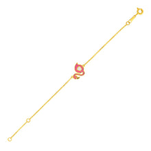 Load image into Gallery viewer, Yellow Gold 14k 5 1/2 inch Childrens Bracelet with Enameled Flamingo