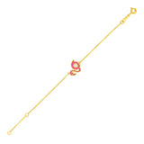 Yellow Gold 14k 5 1/2 inch Childrens Bracelet with Enameled Flamingo