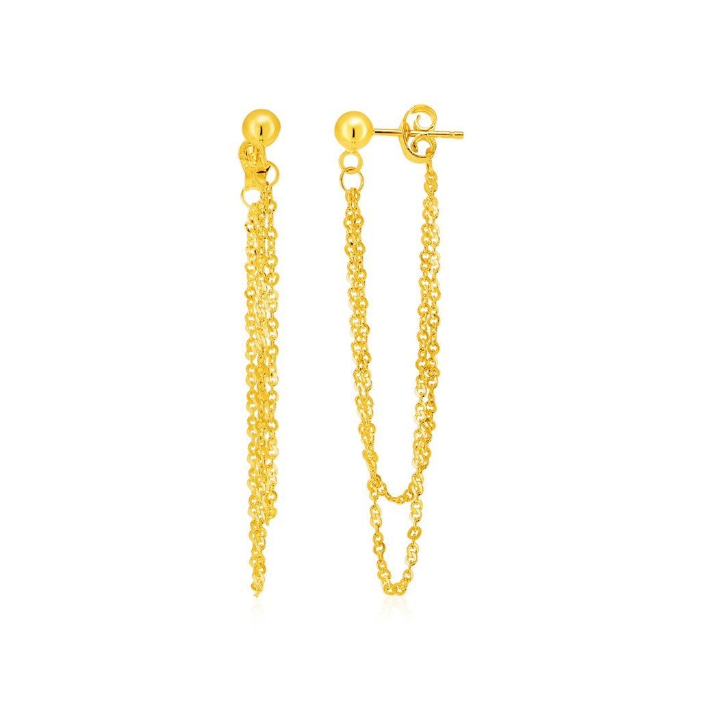 Yellow Gold 14k Hanging Chain Post Earrings with Pushback Clasps