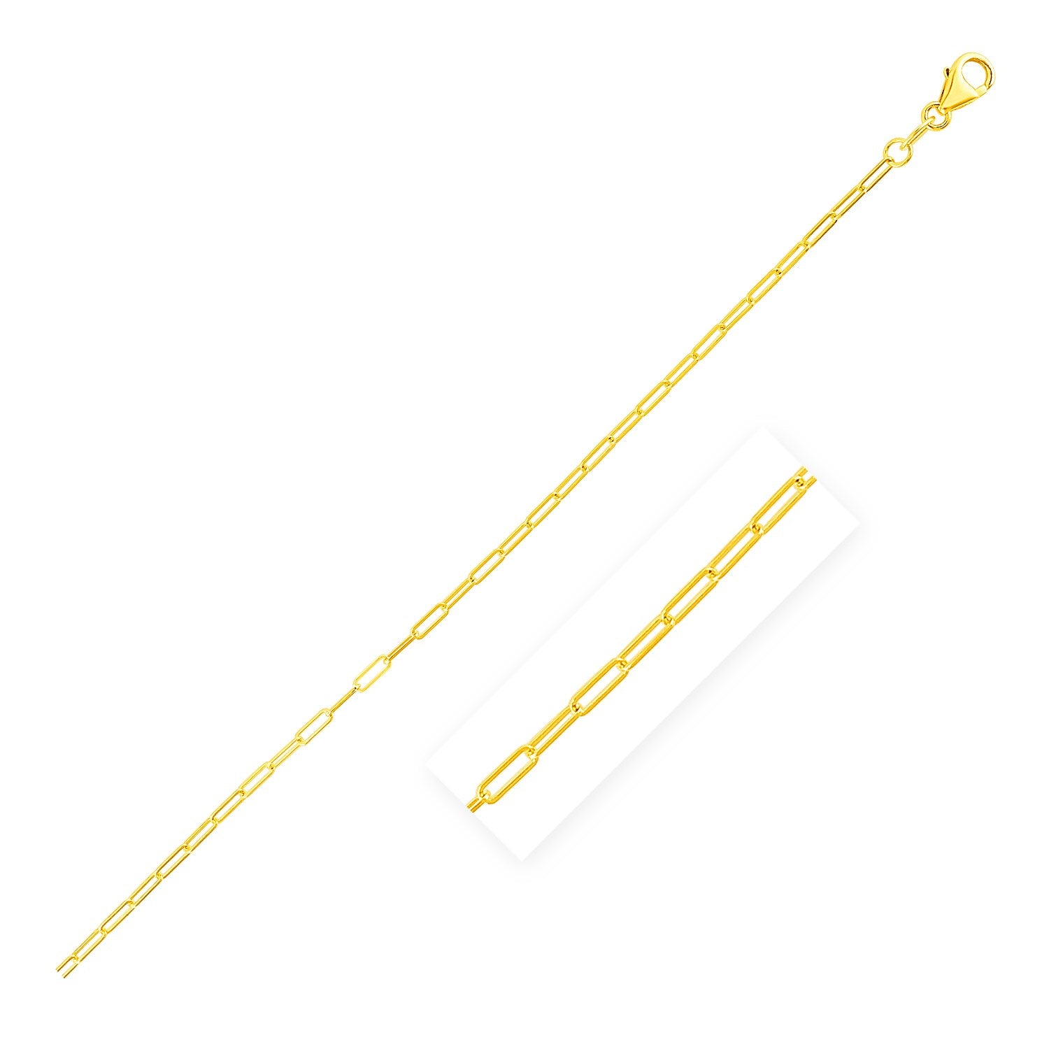 Yellow Gold Fine Paperclip 1.5mm 14k Anklet
