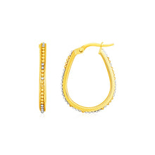 Load image into Gallery viewer, 14k Two Tone Gold Oval Hoop Earrings with Bead Texture