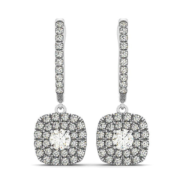 White Gold 14k Double Cushion Outer Shaped Diamond Halo Earrings