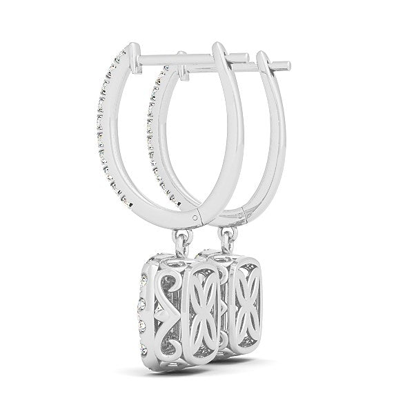 White Gold 14k Double Cushion Outer Shaped Diamond Halo Earrings