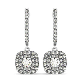 White Gold 14k Double Cushion Outer Shaped Diamond Halo Earrings