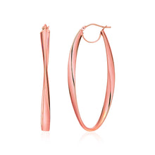 Load image into Gallery viewer, 14k Rose Gold Twist Motif Oval Shape Hoop Earrings