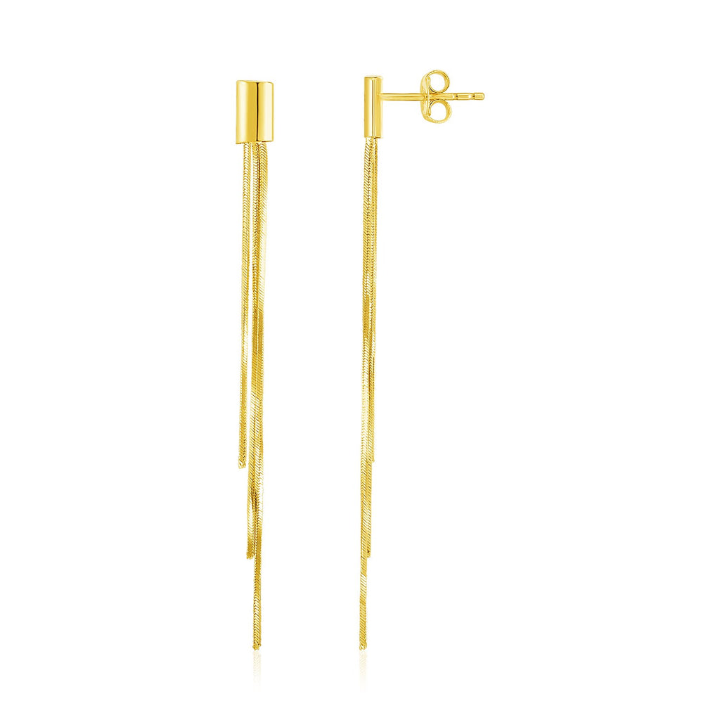 Yellow Gold 14k Post Earrings with Long Chains in Pushback Clasps
