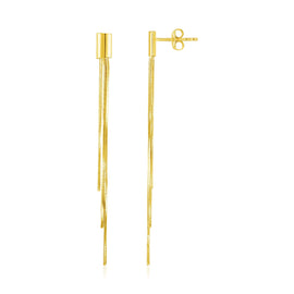Yellow Gold 14k Post Earrings with Long Chains in Pushback Clasps