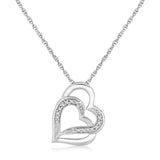 Sterling Silver Dual Heart Motif Pendant with Diamonds & Lobster Clasp