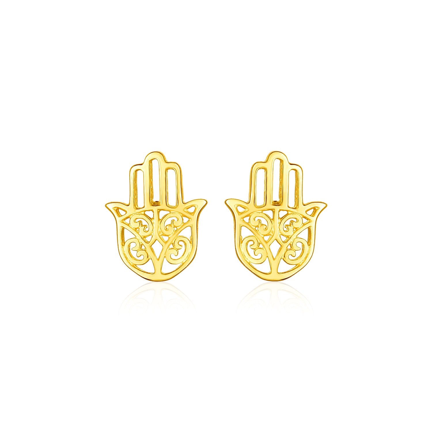 Yellow Gold 14k Polished Hand of Hamsa Post Earrings with Pushback Clasps